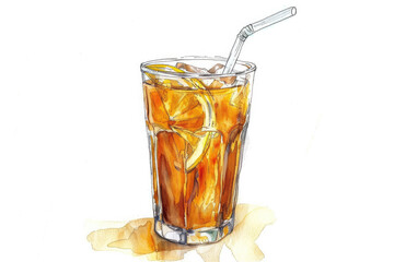 Thai drinks, watercolor pictures, white background