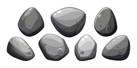Rock stone set cartoon. Cobble stone game objects. Three dimensional stones and rocks element, isometric 3d flat style. Mountain grey stones. Vector grey rock stone, isolated on white background.