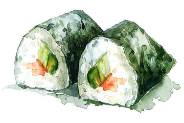 Sushi, watercolor painting, white background