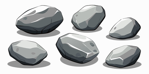 Rock stone set cartoon. Cobble stone game objects. Three dimensional stones and rocks element, isometric 3d flat style. Mountain grey stones. Vector grey rock stone, isolated on white background.
