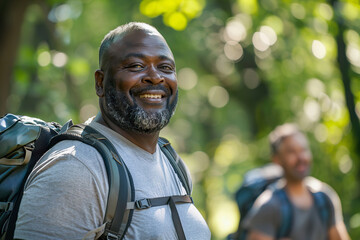 Obraz premium Senior Multiracial Male Couple Enjoying a Nature Hike in Summer