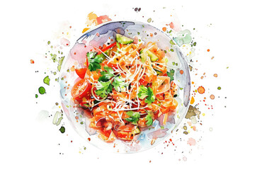 salmon salad watercolor painting white background