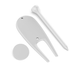 Blank golf divot tool tee set 3d illustration.