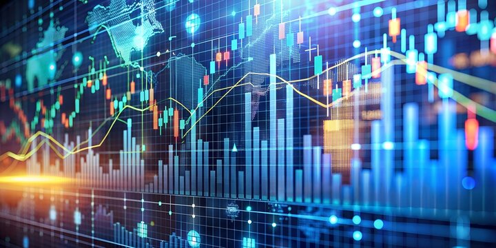B&ouml;rse und Finanzen - Digitalisierung und digitale Systeme - Banken und Geldstr&ouml;me - Analyse und Auswertung - Futuristische Darstellung - Aktien - Werte