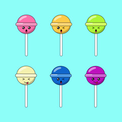 beautiful illustration lollipops with various colors and cute faces