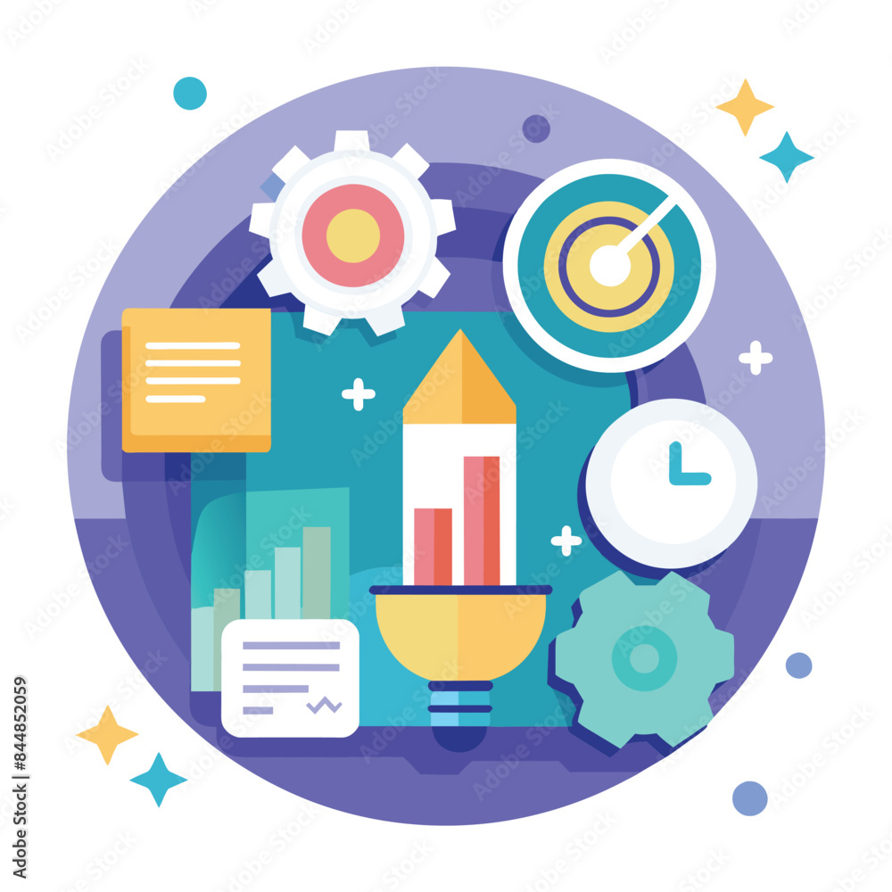 Poster colorful minimalist icon representing efficient growth and progress, a minimalist icon reflecting si