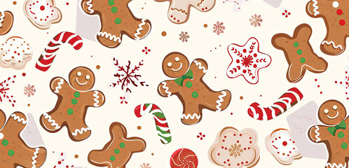 Christmas background pattern with shortbread gingerbread cookies