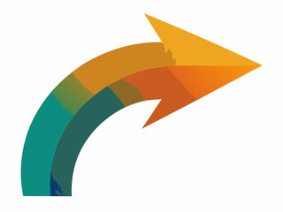 A curved arrow with a gradient, pointing left