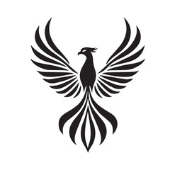 Phoenix Bird Vector Illustration Black and White Artwork