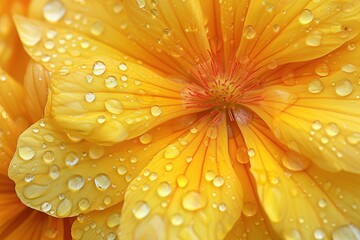 Yellow flower petals with water drops on it. Close up