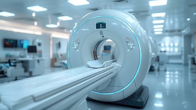 Advanced Medical Technology: MRI or CT Scan Diagnosis Machine in a Hospital Lab