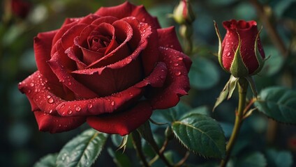 Elegant Red Rose with Water Droplets: Nature&rsquo;s Beauty