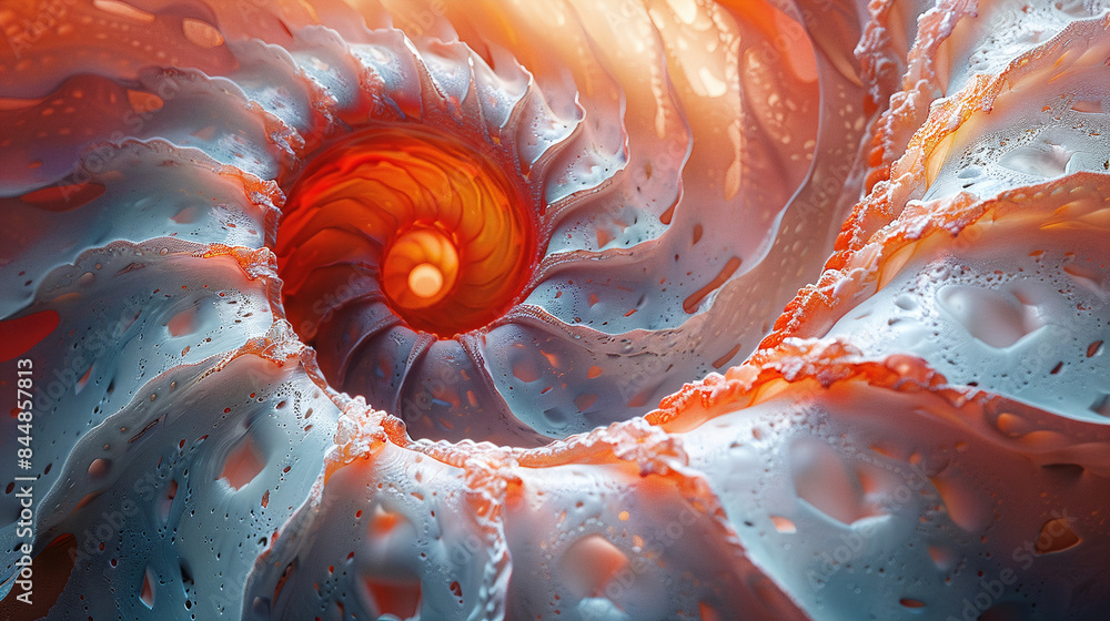 Poster abstract orange and blue spiral pattern symbolizing infinity and fluid motion with textured depth