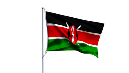 Waving flag of kenya isolated on transparent background.