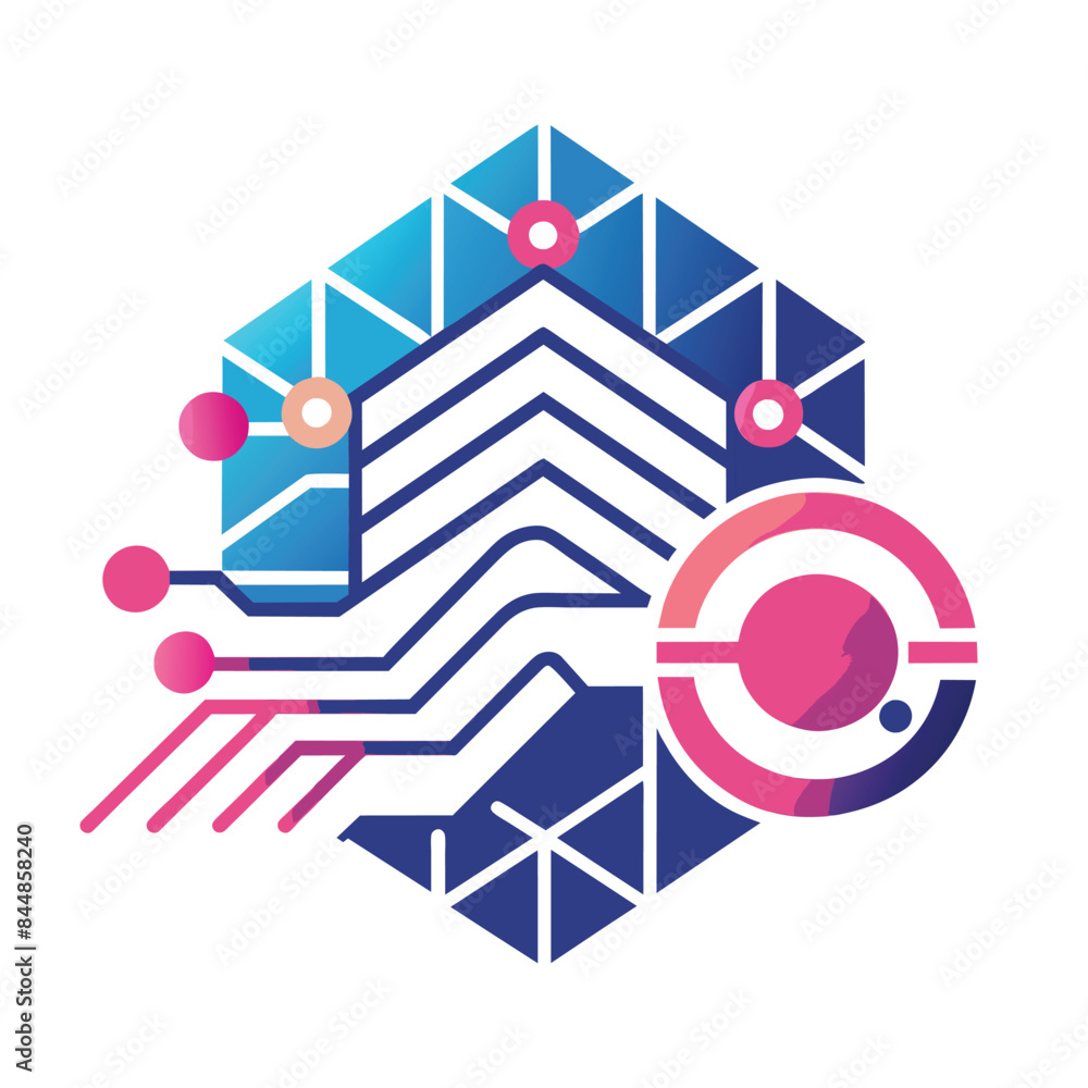 Poster a minimalist tech startup logo with a hexagon, circuit board, and gradient colors, a minimalist logo