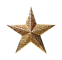 Fototapeta premium Golden star with a textured surface, embellished with small golden beads, set against a transparent background.
