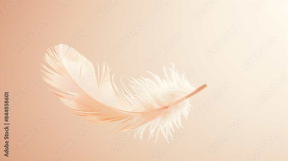 Poster Soft Peach Feather on Gradient Beige Background Symbolizing Lightness and Elegance