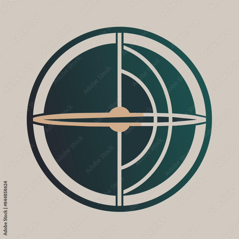 Poster a minimalist logo featuring a green circle with intersecting lines and a peach accent, a minimalist 