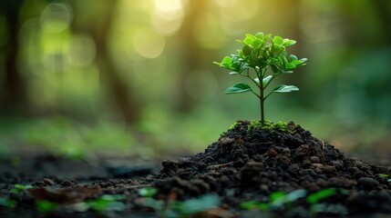 Sustainable Future Concept: Lone Tree on Lush Moss with Sunlight Filtering Through