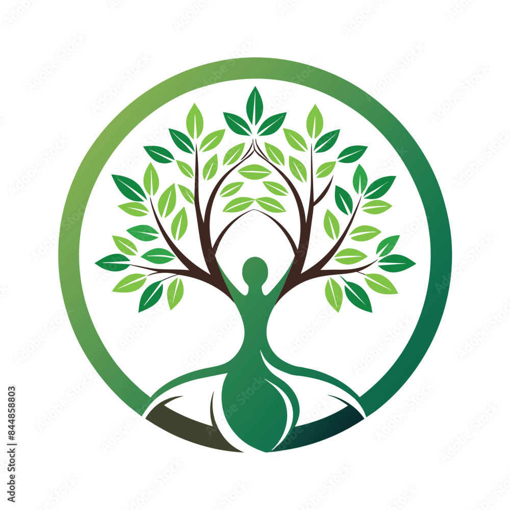 Poster a minimalist logo design featuring a tree silhouette within a circle, a minimalist logo incorporatin