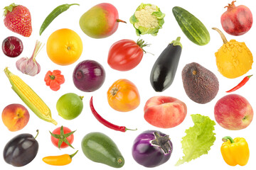 Healthy pattern. Fruits, berry and vegetables isolated on white