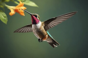 Fototapeta premium A Glimpse of Nature's Brilliance: The Ruby-Throated Hummingbird.