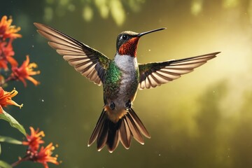 Fototapeta premium Elegant and Agile: The Magnificent Ruby-Throated Hummingbird.