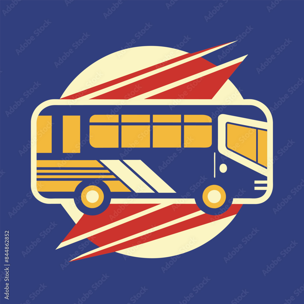 Poster a stylized bus symbol in a circle with red and yellow lines, a simple, elegant symbol representing p