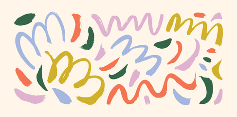 Hand drawn retro emphasis lines and strokes, colored doodle brush squiggles. Charcoal or marker doodle rough scribbles. Hand drawn crayon drawings, scribble simple elements for diagrams and notes.