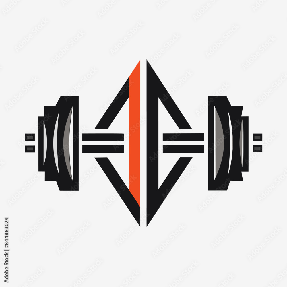 Poster a clean and simple logo of a dumbbell with a black and orange color scheme. the logo is set against 