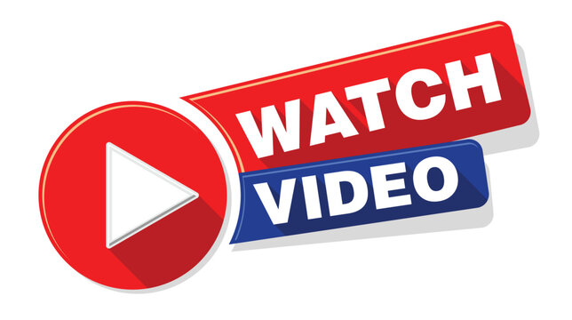 Play, watch video. Flat web icon or button. Vector on transparent background
