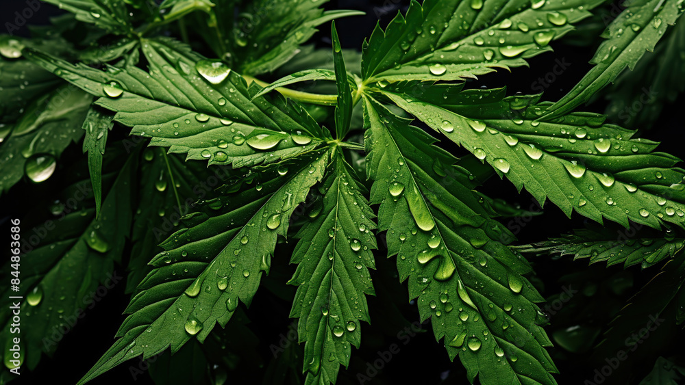 Poster Cannabis leaves with water drops

 - Posters