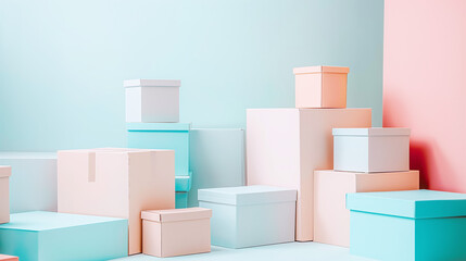 Pastel Colored Gift Boxes on Gradient Background Minimalistic Packaging Concept