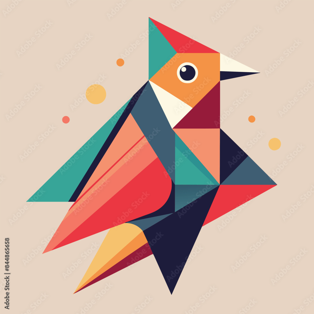 Poster a colorful abstract geometric representation of a bird, created in a modern art style, abstract geom