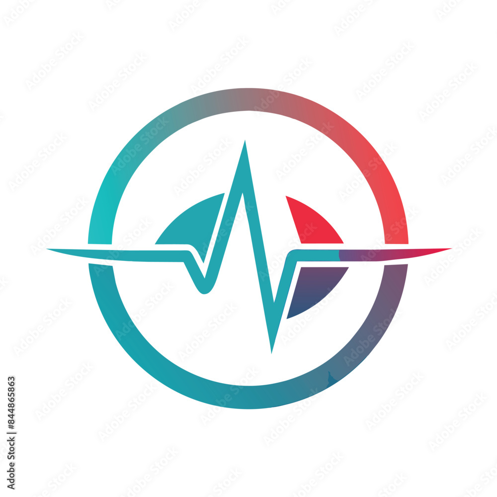 Poster an abstract representation of a heartbeat inside a circle with a gradient color scheme, abstract rep