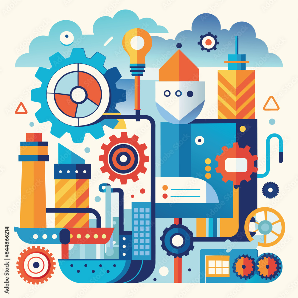 Poster abstract composition illustrating efficient technological advancement, an abstract composition symbo