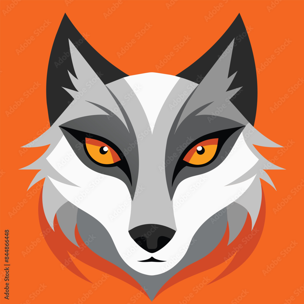 Sticker A digital illustration depicting a wolfs eyes in an abstract style, set against a vibrant orange background, An abstract interpretation of a wolf's eyes in a minimalist style