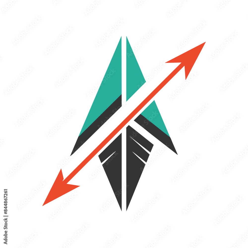Poster a simple arrow logo design featuring a teal and black arrow shape with a red arrow pointing diagonal
