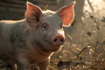 Close-Up of a Playful realistic Pig in Farm Setting