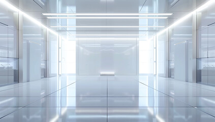 A futuristic interior design of a modern technology studio, futuristic laboratory background, An abstract scene concept, white concept room