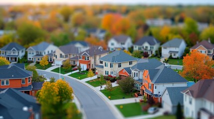 modern generic contemporary style miniature model of townhouse neighborhood with tilt-shift focus technique, Generative AI