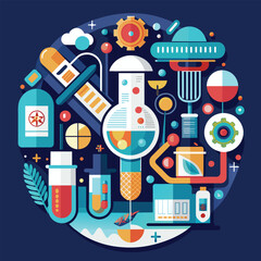 A minimalist artwork depicting a laboratory scene with various scientific instruments and equipment, Craft a minimalistic artwork inspired by the world of pharmaceuticals