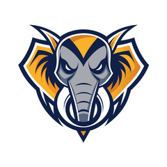 Fototapeta premium Stylized Elephant Head Logo Design Featuring Yellow, Blue, and Gray Colors, Craft a simplistic logo featuring a stylized elephant head for a clean aesthetic