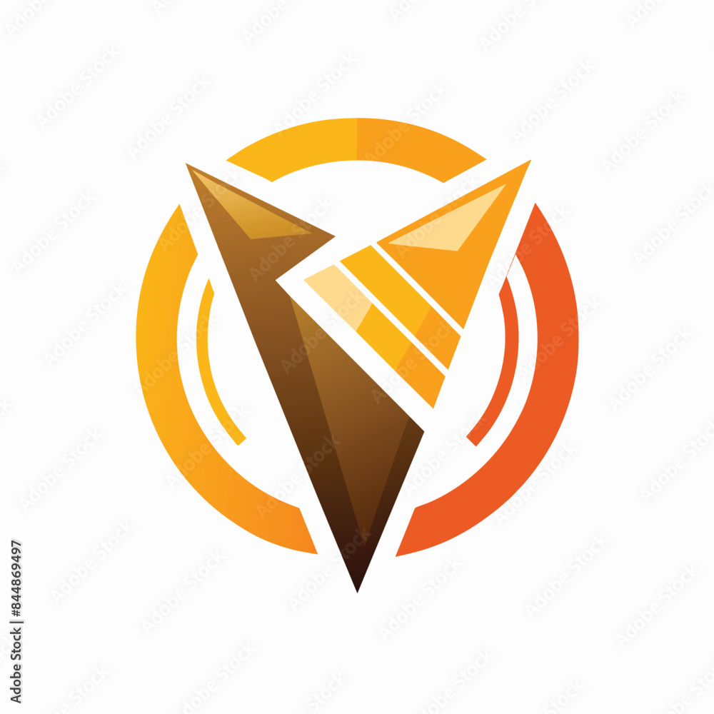 Poster an abstract geometric design featuring a brown and orange triangle within a yellow and orange circle
