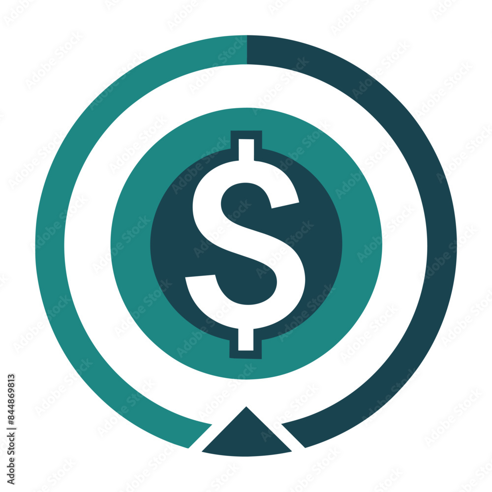 Poster stylized dollar sign icon with concentric circles and arrow, create a minimalist icon featuring a st
