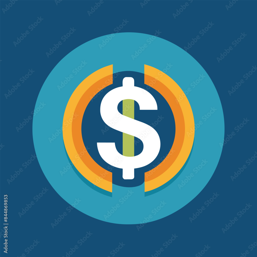 Poster a minimalist icon featuring a stylized dollar sign, centered in a circle with concentric orange and 