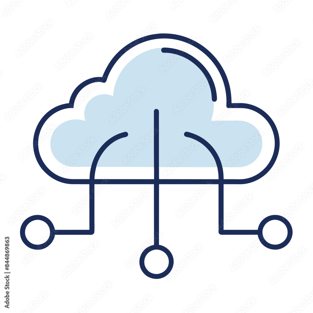 Poster a minimalist icon depicting a cloud connected to three nodes, representing a cloud computing network