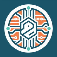 Minimalist Circuit Board Inspired Logo Design With Hexagon and Circular Frame, Create a minimalist logo inspired by circuit board patterns