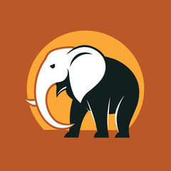 Obraz premium A simplified logo design featuring a black and white elephant standing against a yellow sun, Create a minimalist logo inspired by the majestic elephant's silhouette