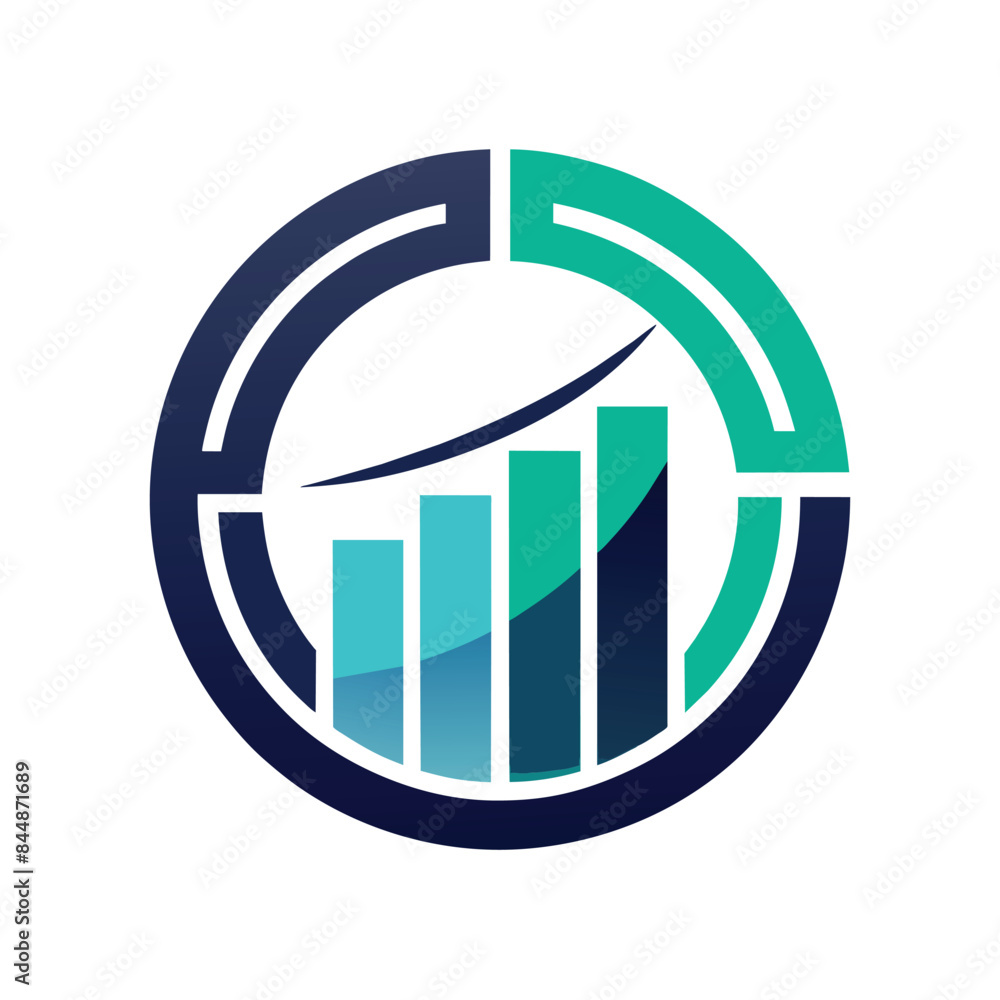 Poster minimalist circle logo design featuring a bar graph with an upward trend, design a clean and minimal